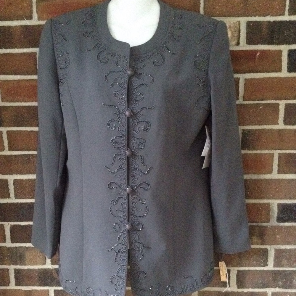 Ann Gerlin Career Beaded Lined Jacket Blazer Olive Green Size 8